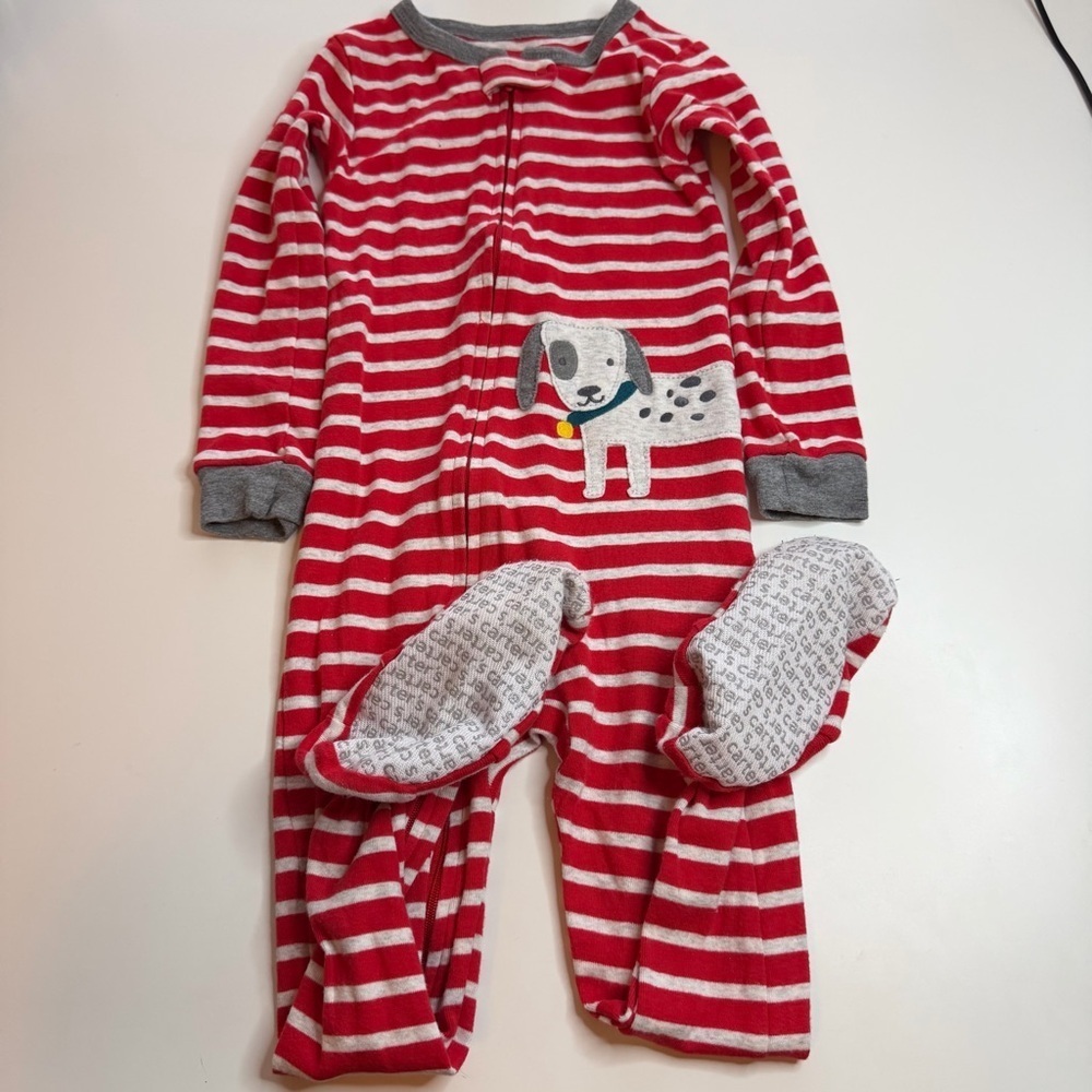 Carter's Red and White Striped Footie with Dog Appliqué